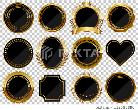 一套 12 個豪華徽章,黑色和金色 一套 12 個豪華徽章,黑色和金色 112583890