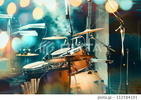Drum on stage and festive live event. 112584101