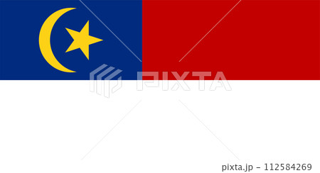 Flag of Historic State of Malacca (Malaysia) Melaka, Two equal bands of red and white, with a yellow crescent and five-pointed star in a blue canton Flag of Historic State of Malacca (Malaysia) Melaka, Two equal bands of red and white, with a yellow crescent and five-pointed star in a blue canton 112584269