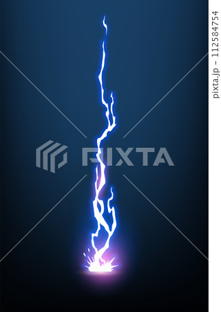 Lightning animation with sparks. Electricity thunderbolt danger, light electric powerful thunder. Bright energy effect, vector illustration 112584754