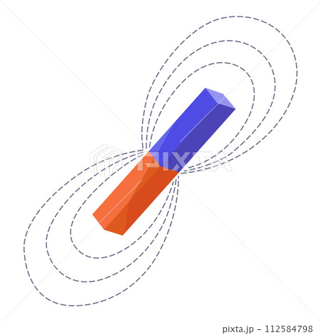 Magnetic force and electromagnetic field. Polar magnet scheme. Educational magnetism physics presentation, horseshoe and bar magnet. Cartoon vector illustration. Physics science aid Magnetic force and electromagnetic field. Polar magnet scheme. Educational magnetism physics presentation, horseshoe and bar magnet. Cartoon vector illustration. Physics science aid 112584798