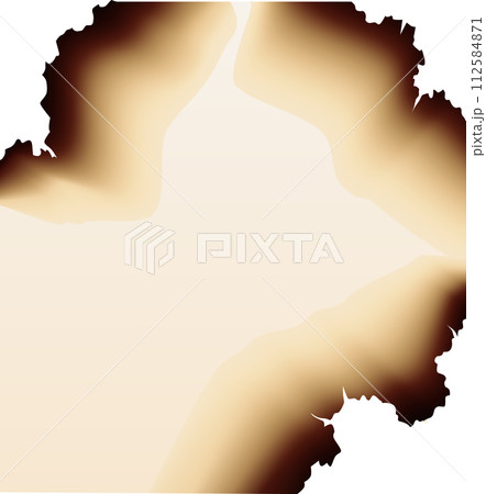 Burnt paper hole, page edges and corner. 3d vector with realistic fire flame, ashe and brown burns. Destroyed paper or parchment with cracked and dirty border Burnt paper hole, page edges and corner. 3d vector with realistic fire flame, ashe and brown burns. Destroyed paper or parchment with cracked and dirty border 112584871
