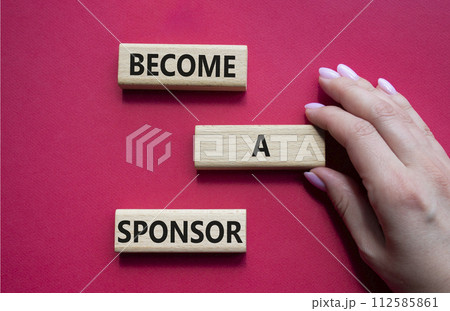 Become a sponsor symbol. Concept word Become a sponsor on wooden blocks. Businessman hand. Beautiful red background. Business and Become a sponsor concept. Copy space Become a sponsor symbol. Concept word Become a sponsor on wooden blocks. Businessman hand. Beautiful red background. Business and Become a sponsor concept. Copy space 112585861