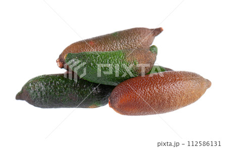 Fresh finger limes isolated on white background. Caviar lime. Fruits pods. Clipping path. Fresh finger limes isolated on white background. Caviar lime. Fruits pods. Clipping path. 112586131