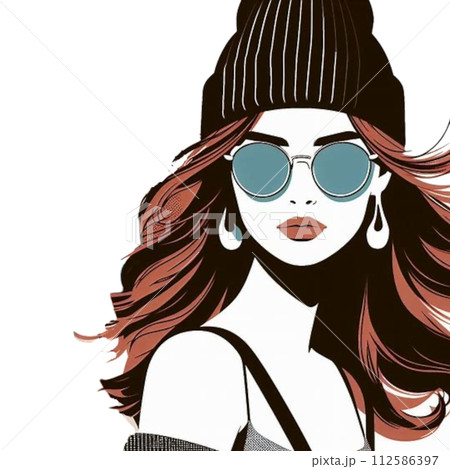 サングラスをかけたクールな女性のイラスト素材 [112586397] - PIXTA
