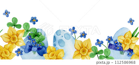 watercolor seamless border, easter eggs and spring flowers watercolor seamless border, easter eggs and spring flowers 112586968