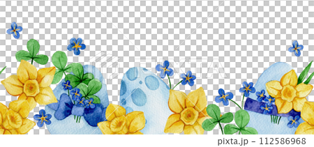 watercolor seamless border, easter eggs and spring flowers watercolor seamless border, easter eggs and spring flowers 112586968