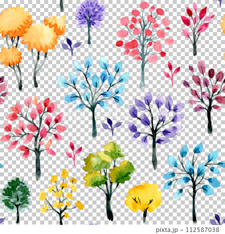 seamless watercolor pattern with blossoming trees. spring park, abstract print 112587038