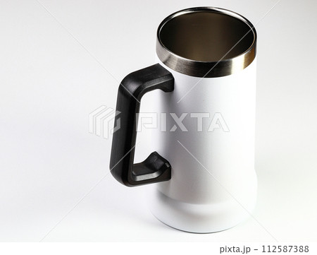 Empty white metal Mug of beer isolated on a white background 112587388