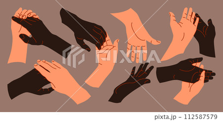 Black and white people handshake gestures Black and white people handshake gestures 112587579