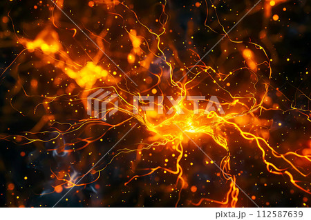 AI-generated content. A vibrant close-up showing the activity of neural pathways. 112587639