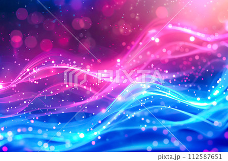 AI-generated content. Vibrant blue and pink background with floating bubbles creating a whimsical and colorful scene. 112587651