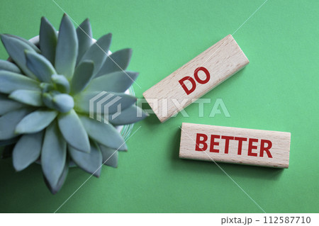 Do better symbol. Wooden blocks with words Do better. Beautiful green background with succulent plant. Business and Do better concept. Copy space. Do better symbol. Wooden blocks with words Do better. Beautiful green background with succulent plant. Business and Do better concept. Copy space. 112587710