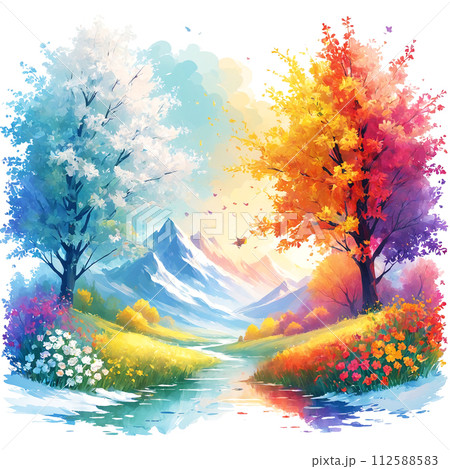 a beautiful autumn landscape with colorful trees and mountains 112588583