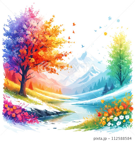 a beautiful autumn landscape with a river and colorful trees 112588584