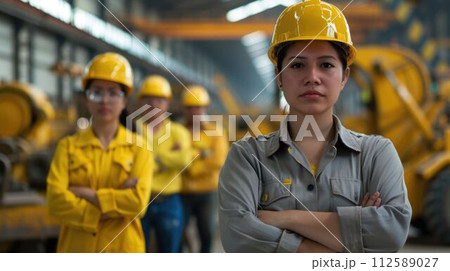 AI-generated content. group of construction workers with background of excavation machinery aigx04 112589027