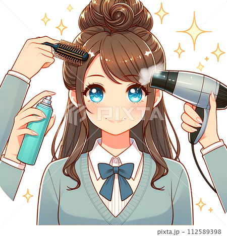 髪をセットする女の子 112589398