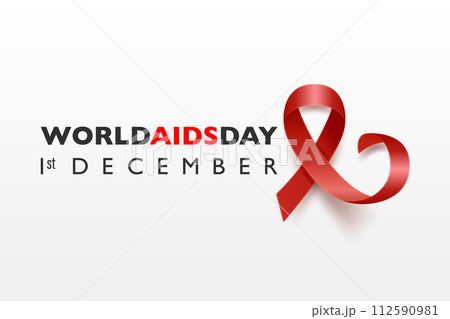 World AIDS Day Banner. AIDS Awareness Red Silk Ribbon on a White Background. AIDS Day Concept. Design Template for 1st December Poster, Placard, Card, AIDS Awareness 112590981