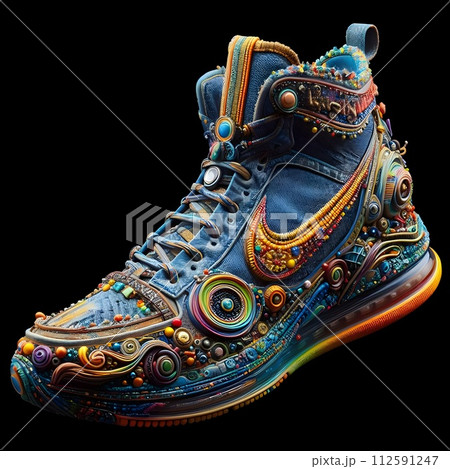 Amazing sneakers made from jeans. 112591247