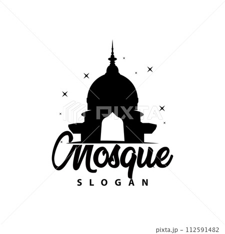 Mosque logo ramadan day design template vector silhouette Islamic place of worship 112591482