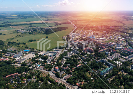 Aerial panorama view from drone on Svetlogorsk town Aerial panorama view from drone on Svetlogorsk town 112591817