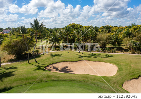 Golf club field, nobody. Aerial view Golf club field, nobody. Aerial view 112592045