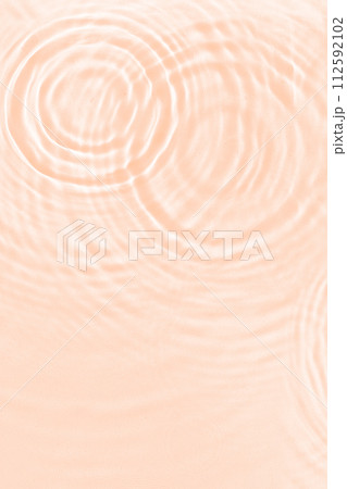 Abstract water texture, surface with drops, rings and ripple. Flat lay, top view, background 112592102