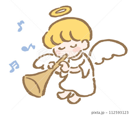 ラッパを演奏する小さな男の子の天使のイラスト 112593123