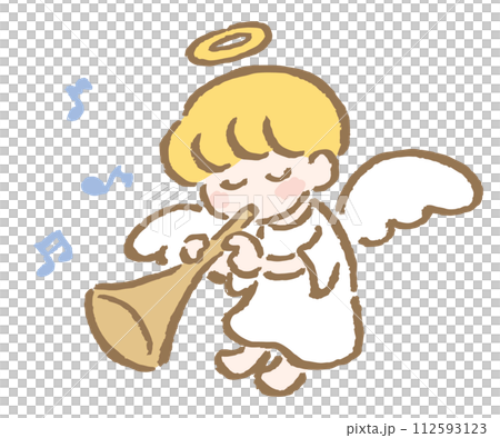 ラッパを演奏する小さな男の子の天使のイラスト 112593123