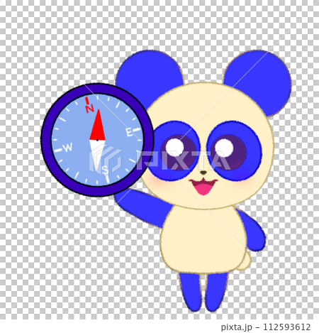 手をあげて方位磁石を持つパンダのクレヨンイラスト 112593612