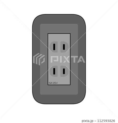 黒色のダブルコンセント（単相100V、15A125V） 112593826