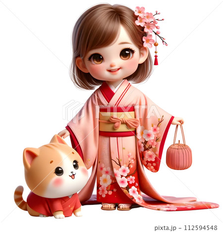 Girl in red kimono Girl in red kimono 112594548