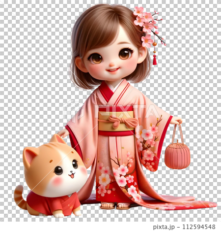 Girl in red kimono Girl in red kimono 112594548