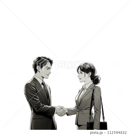 スーツを着た男性と女性が握手をしているところ 112594832