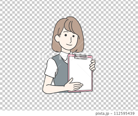 微笑的女士出示文件(估價、合約) 微笑的女士出示文件(估價、合約) 112595439