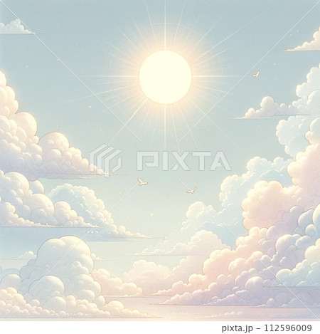 太陽と雲のある風景 112596009