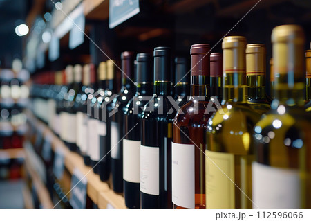 AI-generated content. Rows of diverse wine bottles in a specialty wine shop AI-generated content. Rows of diverse wine bottles in a specialty wine shop 112596066