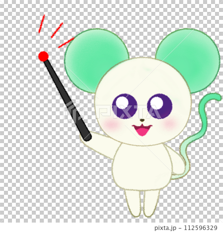 一隻老鼠舉起手並拿著指點桿的蠟筆插圖 112596329