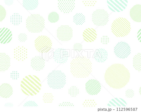 手描き風の緑のドットとストライプ柄の円のパターン背景 手描き風の緑のドットとストライプ柄の円のパターン背景 112596587