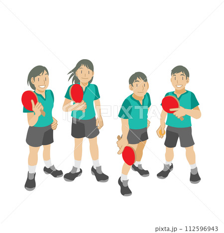 卓球をプレイするジュニア選手たちのイラスト 112596943