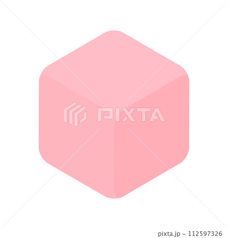 ピンク色の角の丸い立方体 - シンプルなアイソメトリックデザインのキューブ型素材 112597326