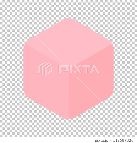 ピンク色の角の丸い立方体 - シンプルなアイソメトリックデザインのキューブ型素材 112597326
