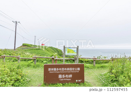 北海道厚岸郡 霧で有名な夏の霧多布岬と湯沸岬灯台 北海道厚岸郡 霧で有名な夏の霧多布岬と湯沸岬灯台 112597455