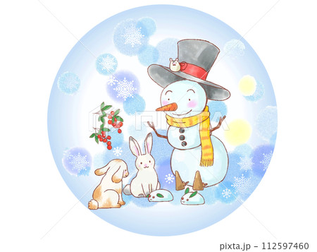 雪だるまとうさぎスノードーム 112597460