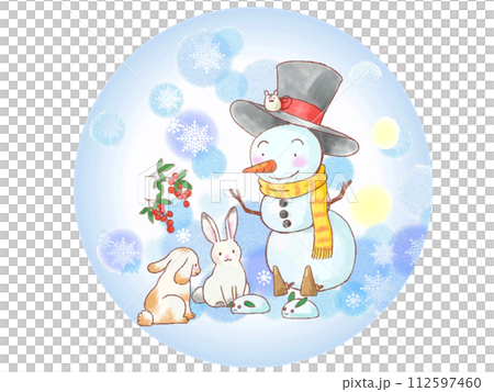雪人和兔子的雪球 112597460