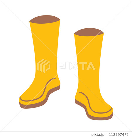 Rubber boots icon, vector illustration of waterproof gumboots, pair of shoes for rainy weather, gardening and farming footwear, wellington boots for spring and autumn 112597473