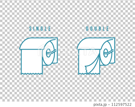 トイレットペーパー：シングルとダブルの線画セット（ホルダー付き） 112597522