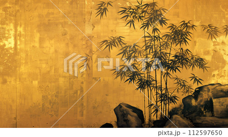 竹の描かれた日本画風背 112597650