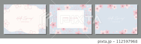 桜　cherry blossom　素材セット　フレーム　背景　ベクターイラスト　シンプル　おしゃれ 112597968