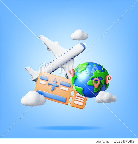 3d Airline Ticket, Globe and Airplane 112597995